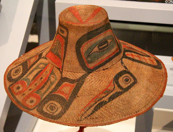 Woven spruce root chief's hat (19th-20th C) from North Vancouver Island at Royal Ontario Museum. Toronto, ON.