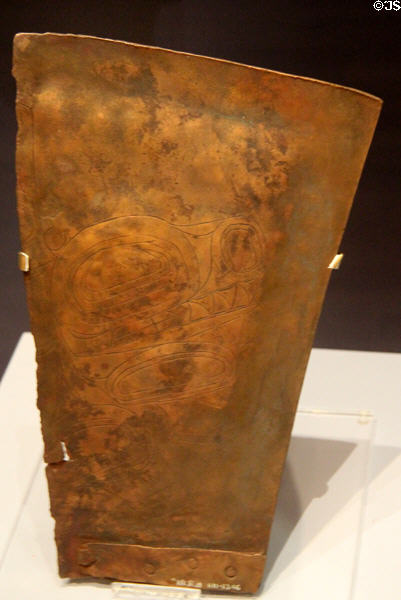 Copper sheet representing status (19th-20th C) from Quatsino, Vancouver Island at Royal Ontario Museum. Toronto, ON.