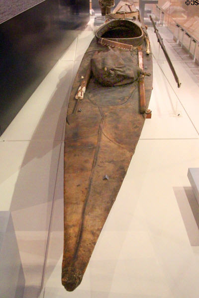 Inuit sealskin Kayak (1910-14) from Hudson Strait at Royal Ontario Museum. Toronto, ON.