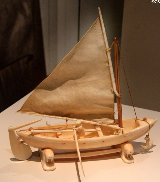 Inuit whaleboat model carving (early 20thC) from Baffin Island at Royal Ontario Museum. Toronto, ON.