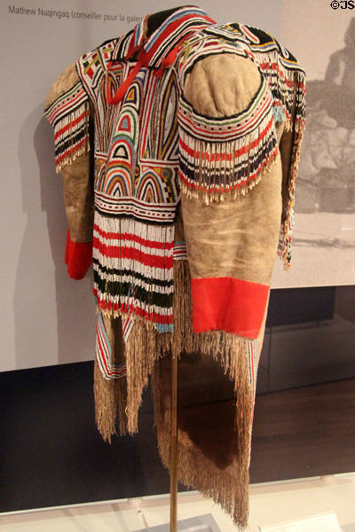 Inuit woman's inner beaded parka (early 20thC) from western Hudson Bay at Royal Ontario Museum. Toronto, ON.