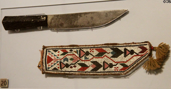 Ojibwe knife & beaded scabbard (c1873) at Royal Ontario Museum. Toronto, ON.