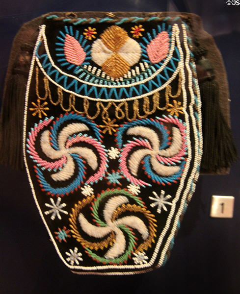 Iroquois glass beaded pouch (19thC) at Royal Ontario Museum. Toronto, ON.
