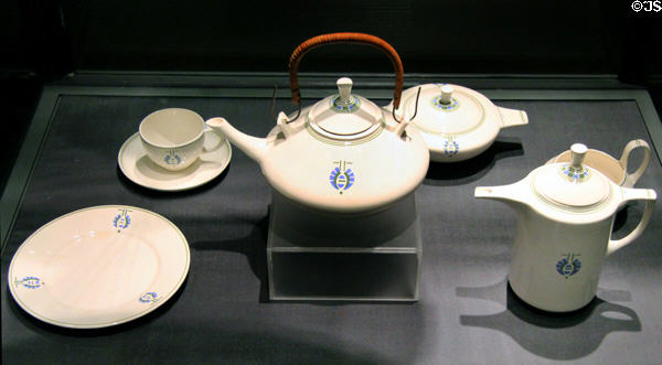 Earthenware tea & coffee service (c1904) by Christiaan Johannes van der Hoef made by Zuid-Holland Pottery of Gouda, Netherlands at Royal Ontario Museum. Toronto, ON.