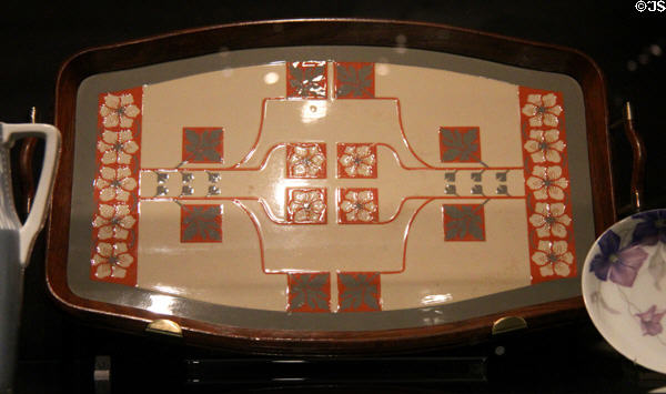 Earthenware tray in stenciled slip pattern (c1900-10) by Villeroy & Boch of Mettlach, Germany at Royal Ontario Museum. Toronto, ON.