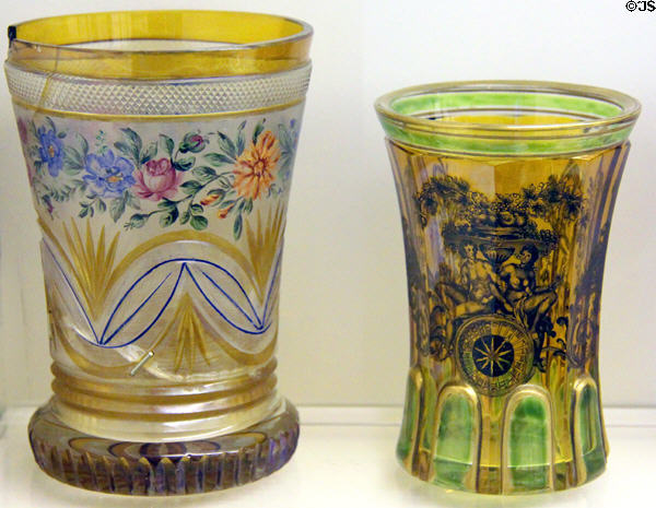 Stained & enameled glass beakers from Vienna (1825) & Bohemia (1830-40) at Royal Ontario Museum. Toronto, ON.