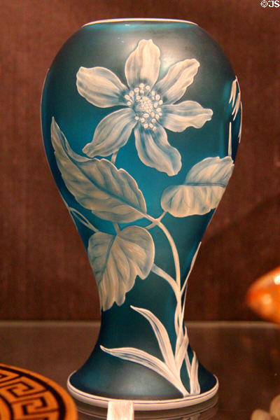 Cameo blue glass vase overlaid with white (c1880) possibly by Thomas Webb & Sons of Stourbridge, England at Royal Ontario Museum. Toronto, ON.