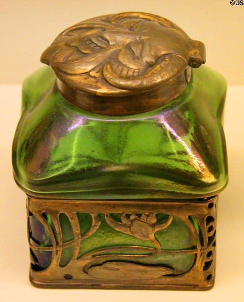 Art Nouveau green glass & metal inkwell (c1900) from Germany or Austria at Royal Ontario Museum. Toronto, ON.