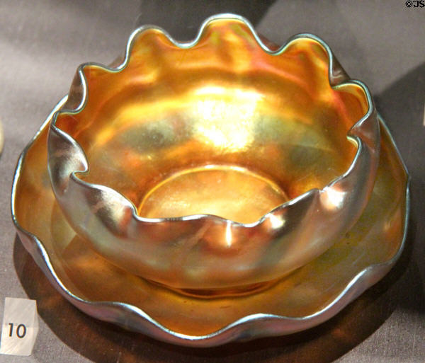 Iridescent gold Favrile glass fingerbowl (1905-10) by Louis Comfort Tiffany of New York City at Royal Ontario Museum. Toronto, ON.