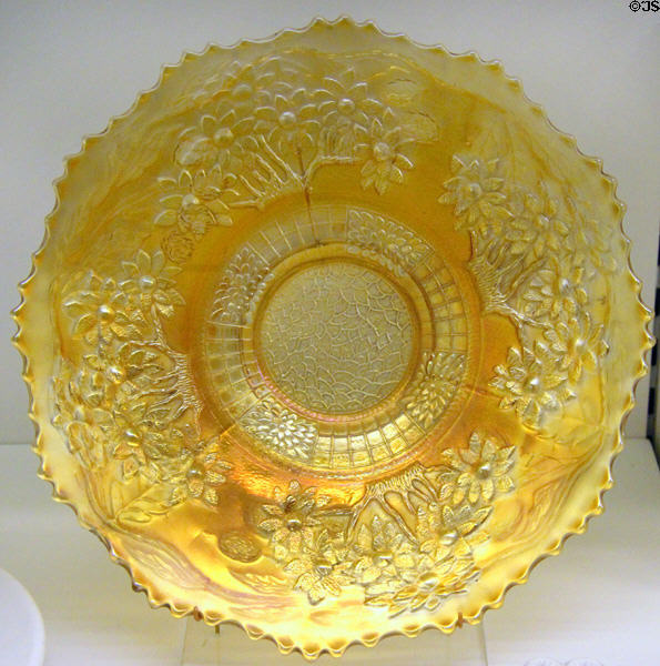 Carnival glass plate (1910-30) by Fenton at Royal Ontario Museum. Toronto, ON.