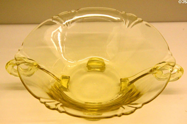 Transparent Sahara colored glass dish (1930) by Heisey of Newark, OH at Royal Ontario Museum. Toronto, ON.