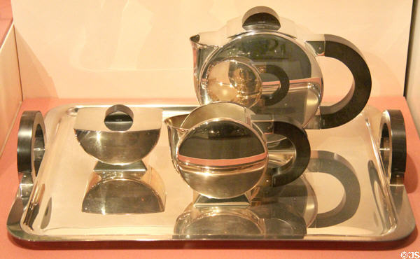 Silver & ebony tea service (c1935 produced 1987) by Christofle Silversmiths of Paris at Royal Ontario Museum. Toronto, ON.
