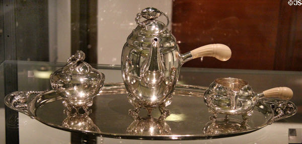 Silver & ivory chocolate service (c1905-8 produced after 1945) by Georg Jensen of Copenhagen, Denmark at Royal Ontario Museum. Toronto, ON.