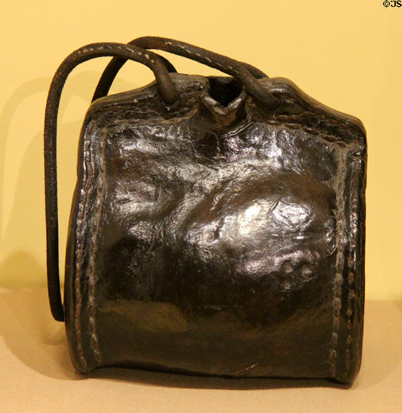 Leather canteen (1600s) from England at Royal Ontario Museum. Toronto, ON.