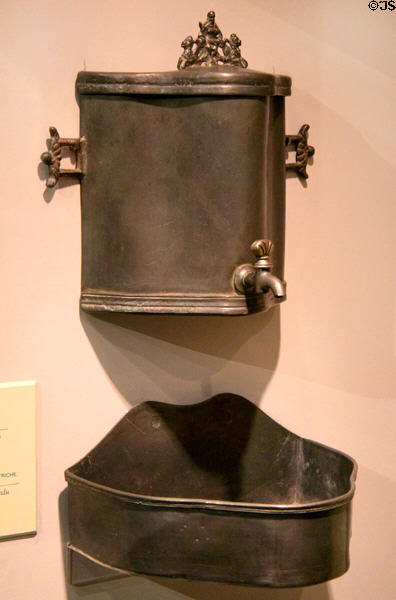 Pewter lavabo & basin (c1800) from Germany or Austria at Royal Ontario Museum. Toronto, ON.