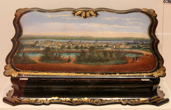 Lady's writing box with view of Montreal (c1855-65) from England at Royal Ontario Museum. Toronto, ON.