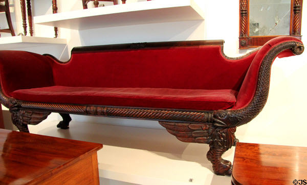 Mahogany sofa (c1820-30) by Thomas Nisbet of Saint John, NB at Royal Ontario Museum. Toronto, ON.