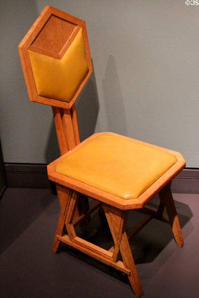 Side chair (1921) by Frank Lloyd Wright made for Imperial Hotel in Tokyo, Japan at Royal Ontario Museum. Toronto, ON.