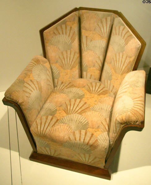 Art Deco upholstered armchair (prob. 1920 or 1930s) from France at Royal Ontario Museum. Toronto, ON.