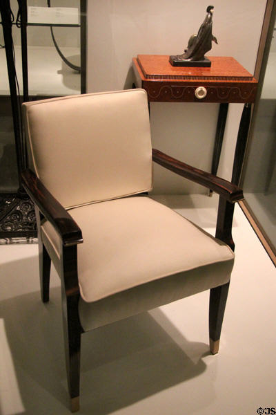 Art Deco upholstered side chair (prob. 1920) & table (1920s) from France at Royal Ontario Museum. Toronto, ON.
