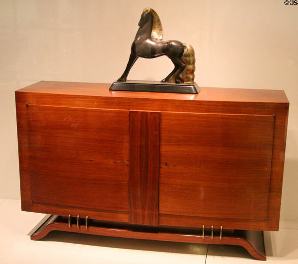 Art Deco rosewood buffet cabinet (1930s) & bronze statue of stallion (1920s) by Alexandre Kéléty from France at Royal Ontario Museum. Toronto, ON.
