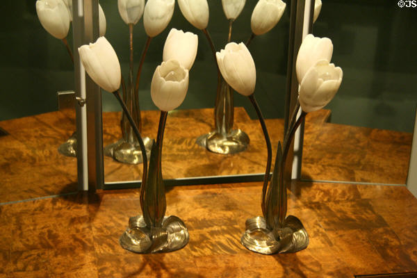 Art Deco silver-plated bronze table lamps (1920s) by Albert Cheuret from France at Royal Ontario Museum. Toronto, ON.