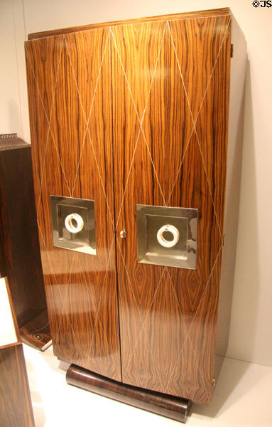 Art Deco armoire in zebrawood, ivory & chrome (1920s) from France at Royal Ontario Museum. Toronto, ON.