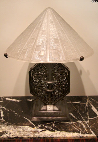 Art Deco wrought iron lamp (1920s) with base by L. Katona & glass shade by Daum Nancy from France at Royal Ontario Museum. Toronto, ON.