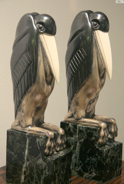 Art Deco bronze, marble & ivory bookends with stylized marabou storks (1920s) by Marcel Bouraine of France at Royal Ontario Museum. Toronto, ON.