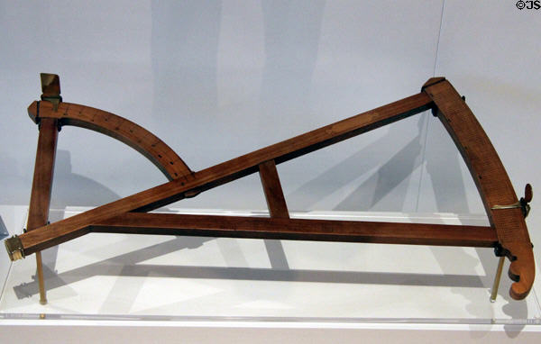 Davis quadrant (backstaff) (c1700-25) from England invented by Captain John Davis (late 16thC) first device to allow calculation of latitude without need to look into sun at Royal Ontario Museum. Toronto, ON.