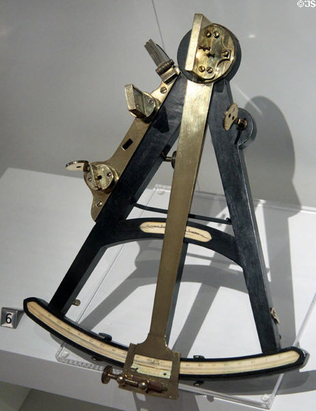 Octant (Hadley quadrant) (c1790-1810) from England invented by John Hadley (1734) used mirrors to measure sun's inclination above the horizon at Royal Ontario Museum. Toronto, ON.