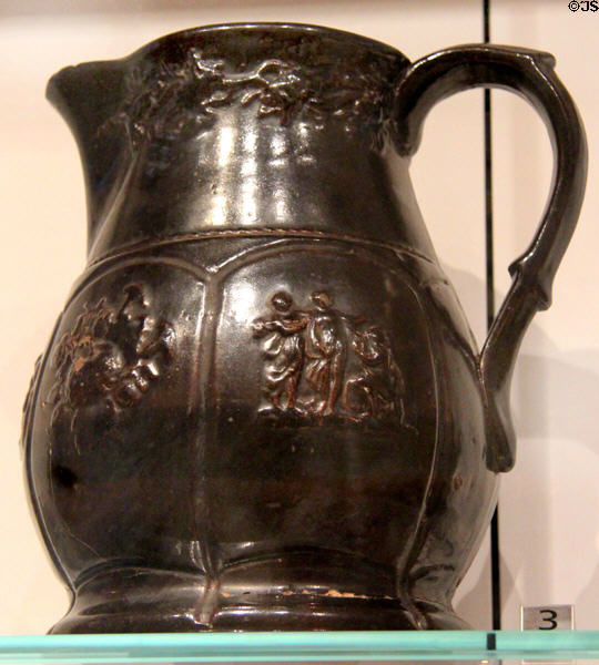 Stoneware pitcher (c1857-9) by J. Woodyatt & Co of Brantford, ON at Royal Ontario Museum. Toronto, ON.