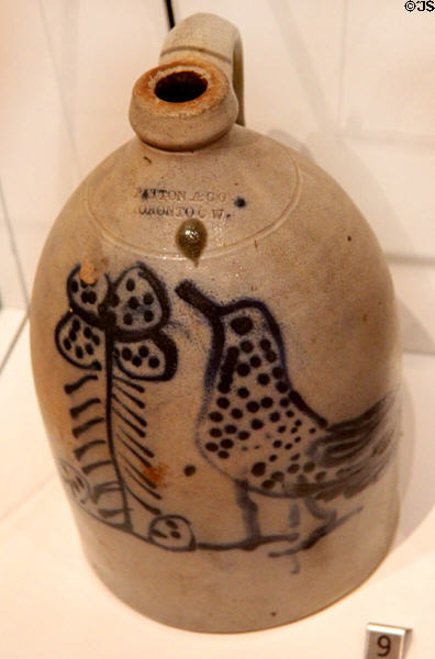 Salt-glazed stoneware jug (c1860) by Patton & Co of Toronto, ON at Royal Ontario Museum. Toronto, ON.