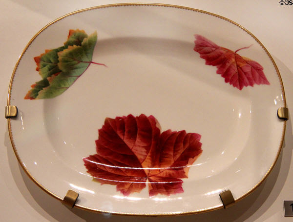 Ironstone plate with transfer-print of maple leaves (late 19thC) by Minton of Stoke-on-Trent, Staffordshire, England at Royal Ontario Museum. Toronto, ON.