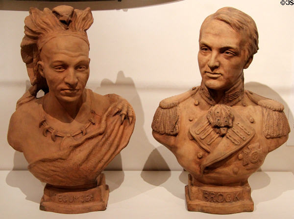 Terracotta busts of Canadian War of 1812 heroes Tecumseh & General Sir Isaac Brock (1896) made in Toronto at Royal Ontario Museum. Toronto, ON.