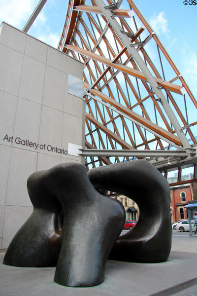Large Two Form sculpture (1966 & 69) sculpture by Henry Moore outside Art Gallery of Ontario. Toronto, ON.