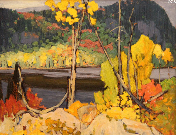Mitchell Lake painting on board (c1919) by Lawren Harris at Art Gallery of Ontario. Toronto, ON.