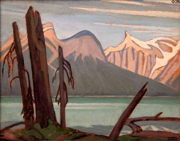 Emerald Lake, Rocky Mountains painting on board (c1925) by Lawren Harris at Art Gallery of Ontario. Toronto, ON.