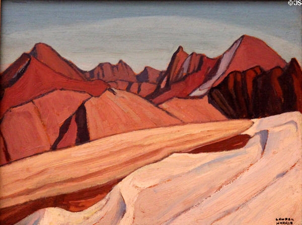 Mountains, East of Maligne Lake painting on board (c1926) by Lawren Harris at Art Gallery of Ontario. Toronto, ON.