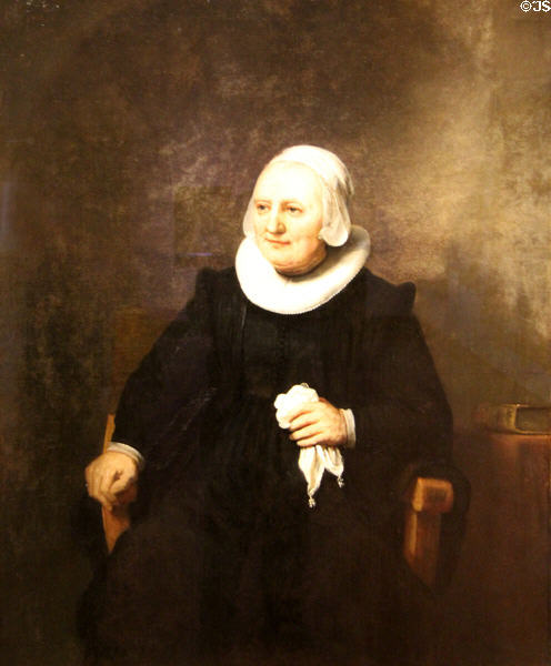 Portrait of seated woman with handkerchief (c1644) by studio of Rembrandt at Art Gallery of Ontario. Toronto, ON.