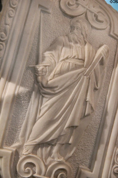 Detail of relief of Apostle on marble bust of Pope Gregory XV (1621) by Gian Lorenzo Bernini at Art Gallery of Ontario. Toronto, ON.
