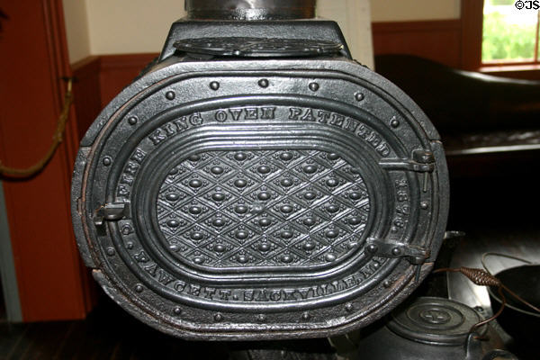 Detail of cast iron of Fire King oven (1878) made in Sackville, NB. Cavendish, PE.