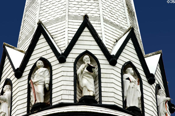 Apostles Simon, Paul & Peter on spire of St Mary's Church Indian River. PE.