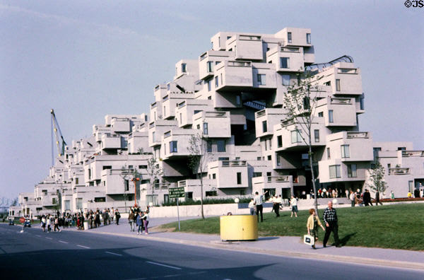 Habitat 67 residences made of prefabricated modules at Expo 67. Montreal, QC. Architect: Moshe Safdie.