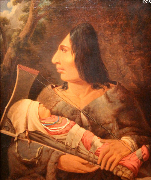 Caw-Wacham with infant on cradle board portrait (c1848) by Paul Kane at Montreal Museum of Fine Arts. Montreal, QC.