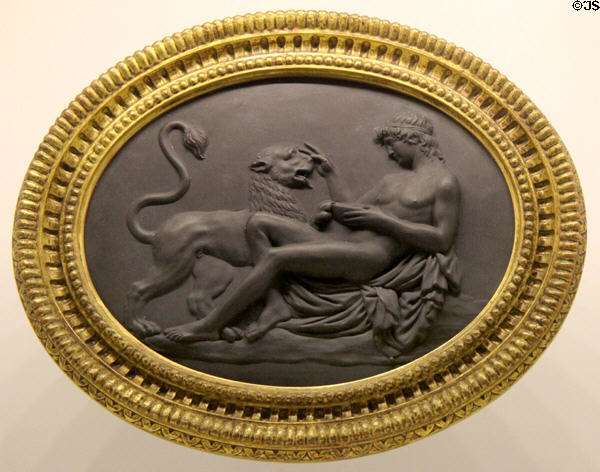 Black stoneware plaque of Bacchus & his Tiger (c1772-5) by Wedgwood of Stoke-on-Trent, England at Montreal Museum of Fine Arts. Montreal, QC.