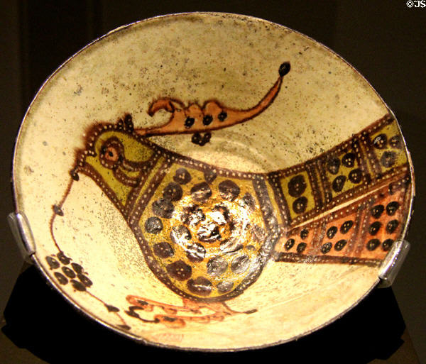 Glazed Persian earthenware bowl with bird (10th-11th C) from Iran at Montreal Museum of Fine Arts. Montreal, QC.