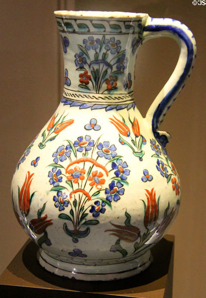 Fritware jug with flowers (c1575) from Iznik, Turkey at Montreal Museum of Fine Arts. Montreal, QC.