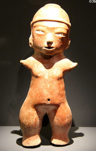 Painted terracotta standing female figure (c1200-900 BCE) from Tlatilco, Mexico at Montreal Museum of Fine Arts. Montreal, QC.