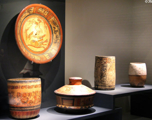 Mayan classic ceramic vessels (200-900) from Yucatan Peninsula at Montreal Museum of Fine Arts. Montreal, QC.